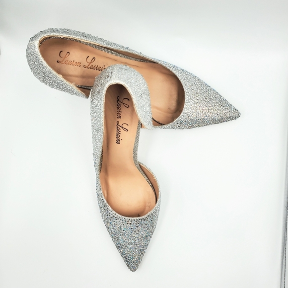 Lauren Lorraine Ruby Silver Rhinestone Embellished Half d'Orsay Pointed Pumps fo - Picture 13 of 15